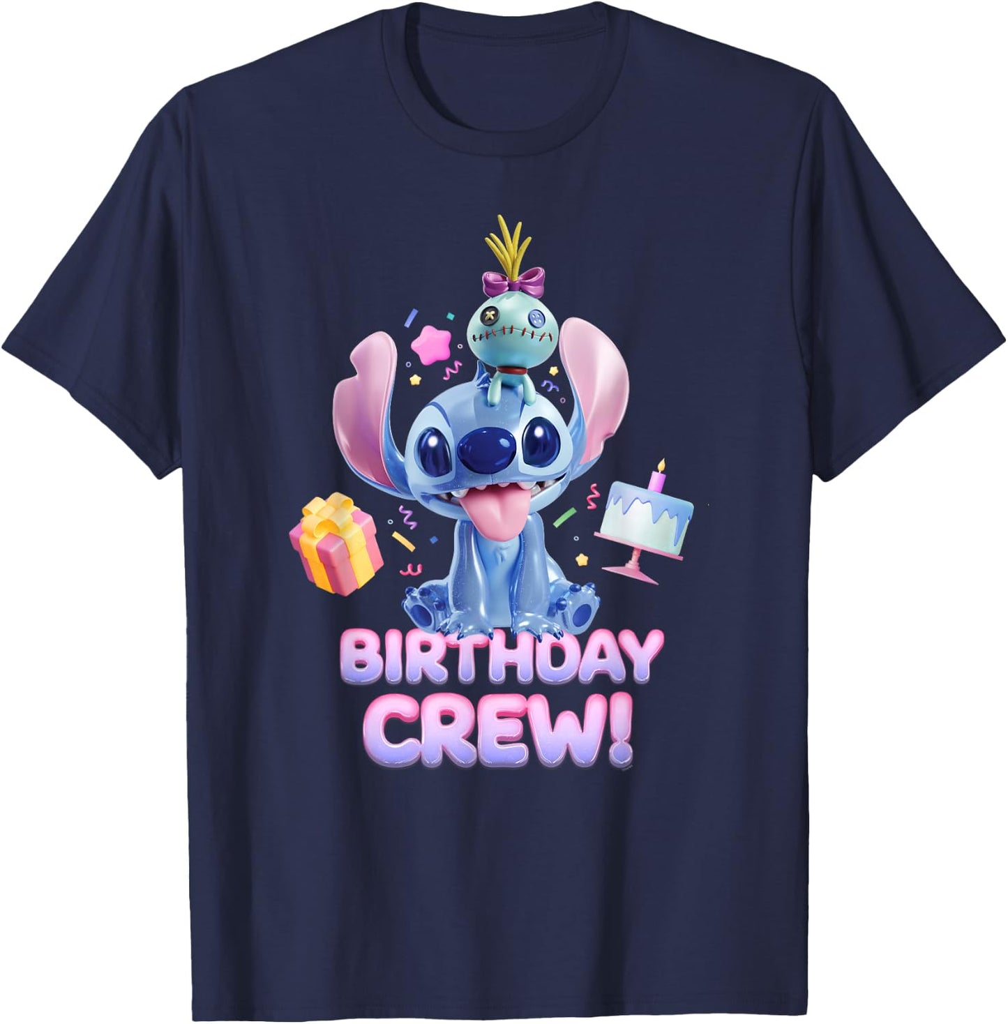 Disney Lilo & Stitch with Scrump Big Shiny Birthday Crew T-Shirt - T-Shirt | Navy
