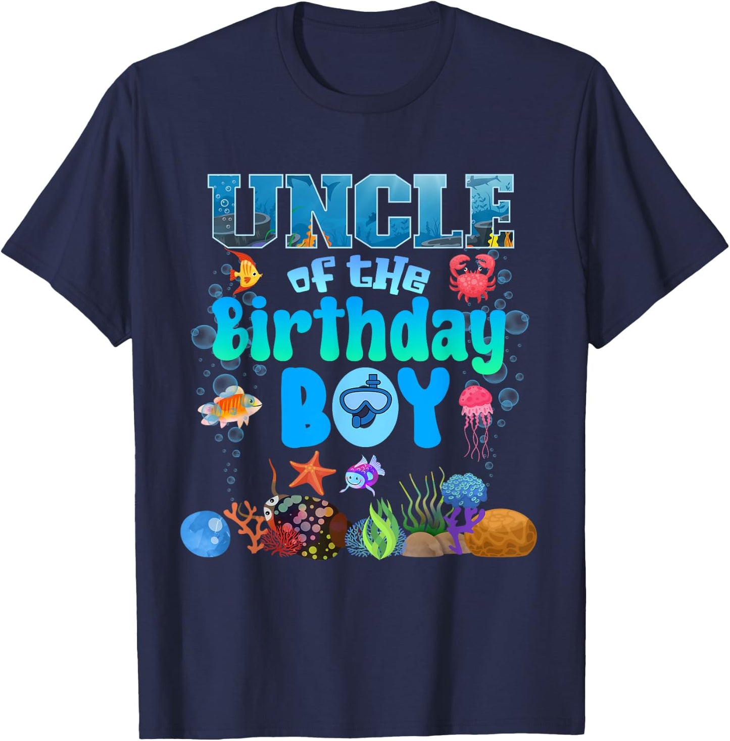 Uncle Of The Birthday Boy Aquarium Sea Animals Matching T-Shirt - T-Shirt | Navy