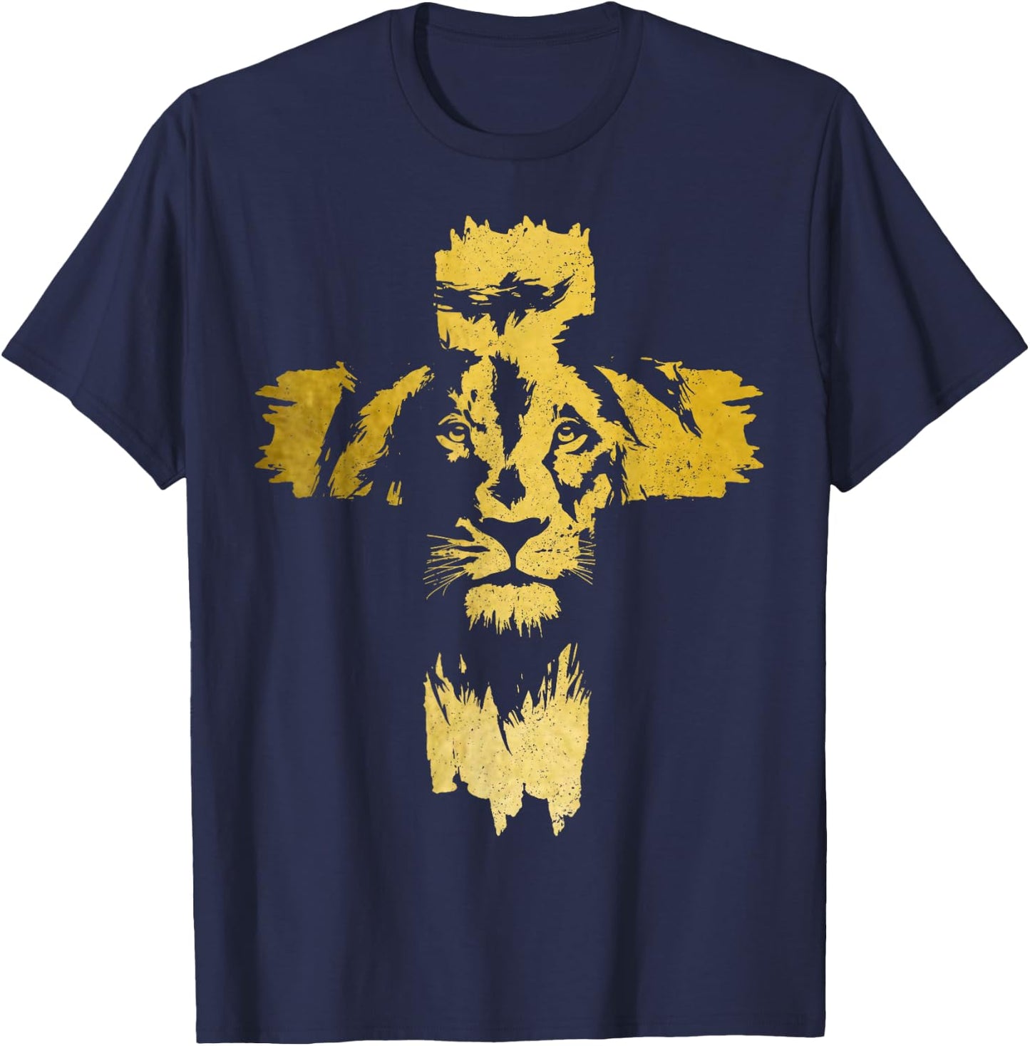 Christian Lion Cross Bible Jesus Religious T-Shirt - T-Shirt | Navy
