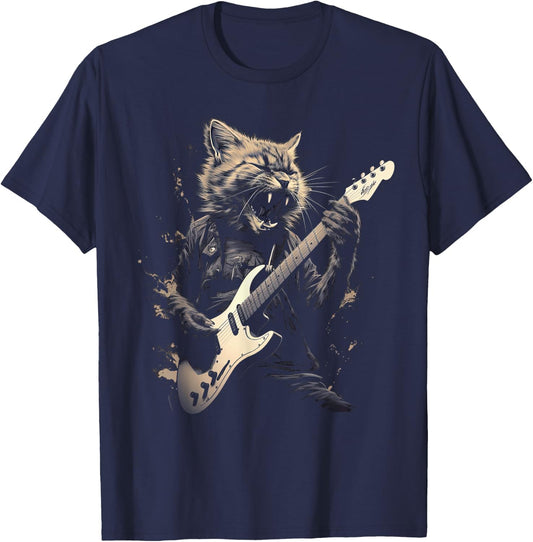 Cat Playing Bass Guitar Guitarist Rocker cool Men Women Kids T-Shirt - T-Shirt | Navy