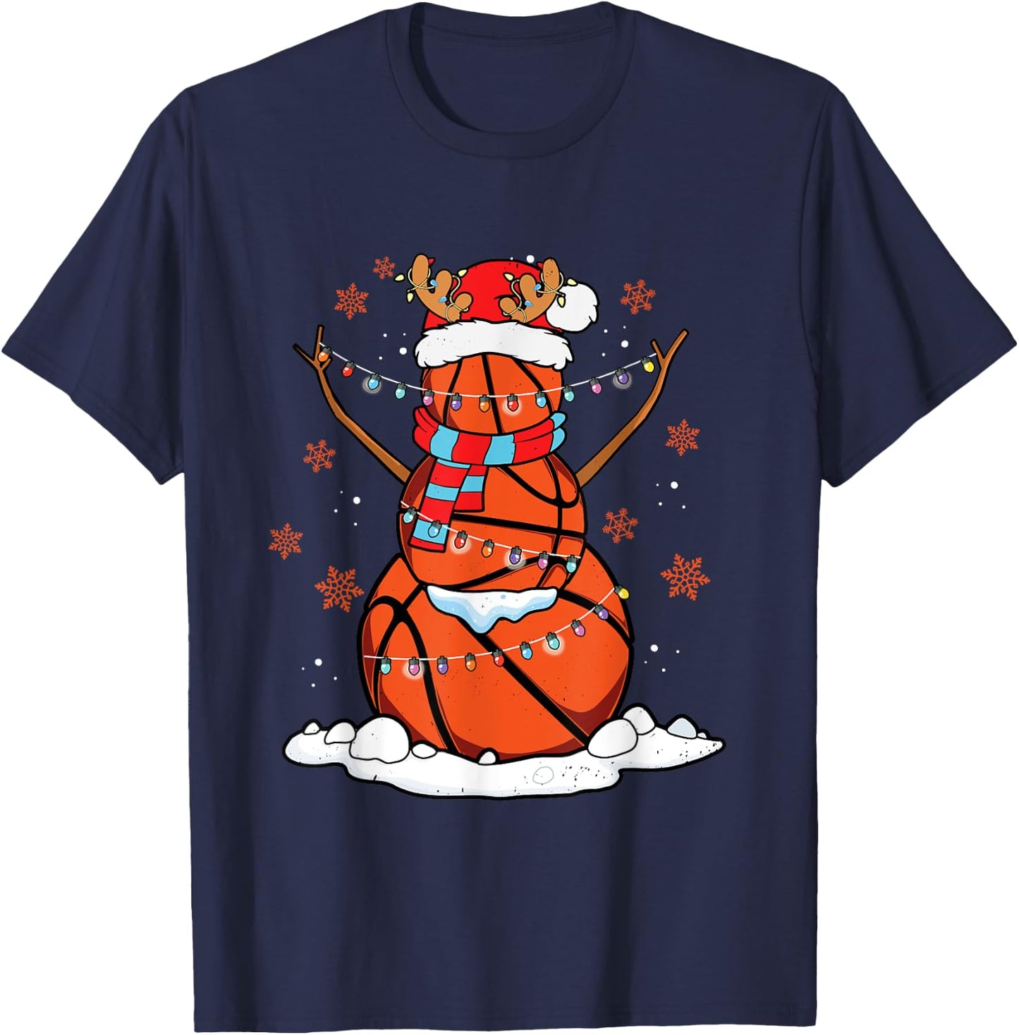 Christmas Basketball Players Team Sports Fan Coach Holiday T-Shirt - T-Shirt | Navy