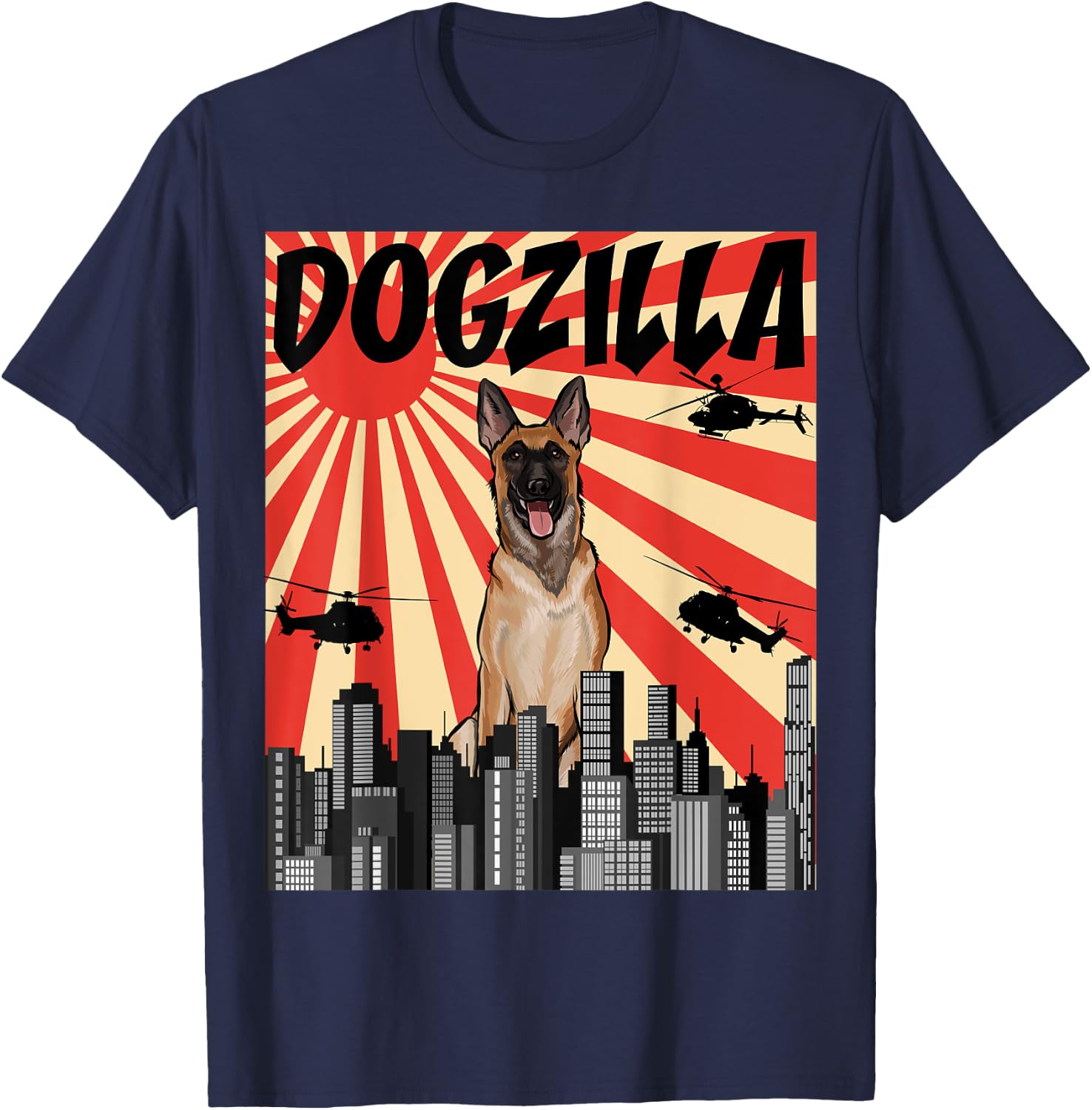 Funny Japanese Dogzilla Malinoi Belgian T-Shirt - T-Shirt | Navy