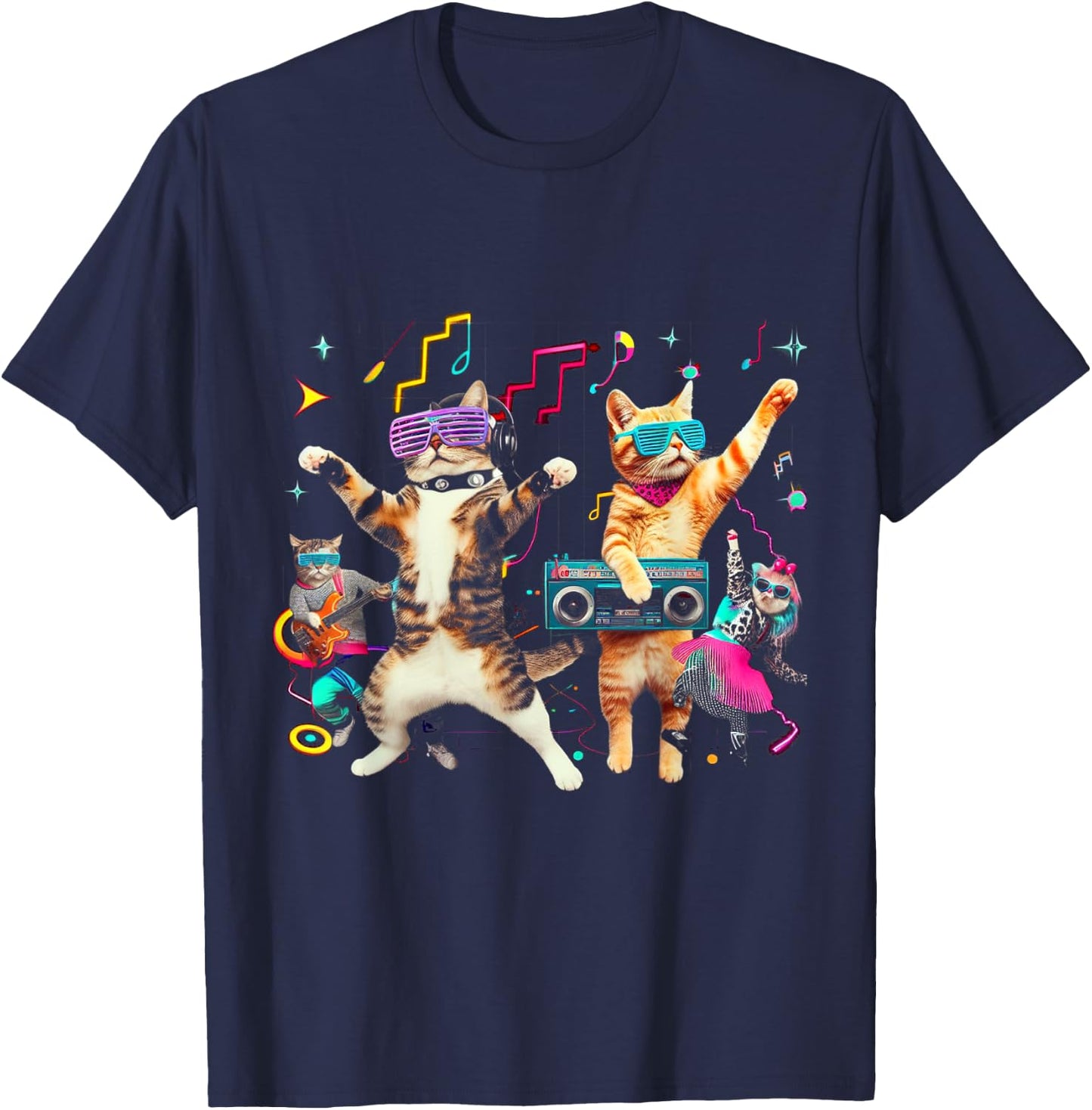 Funny Cats Dancing in a Retro Disco T-Shirt - T-Shirt | Navy