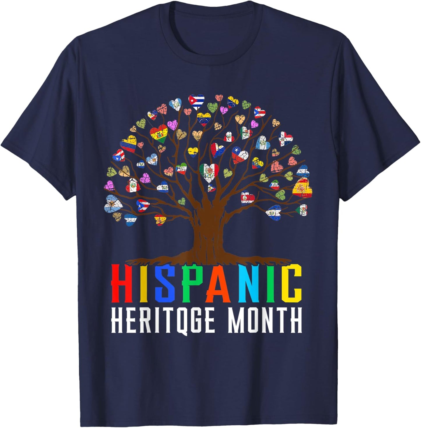 Heart Flag Tree Root Latino National Hispanic Heritage Month T-Shirt - T-Shirt | Navy