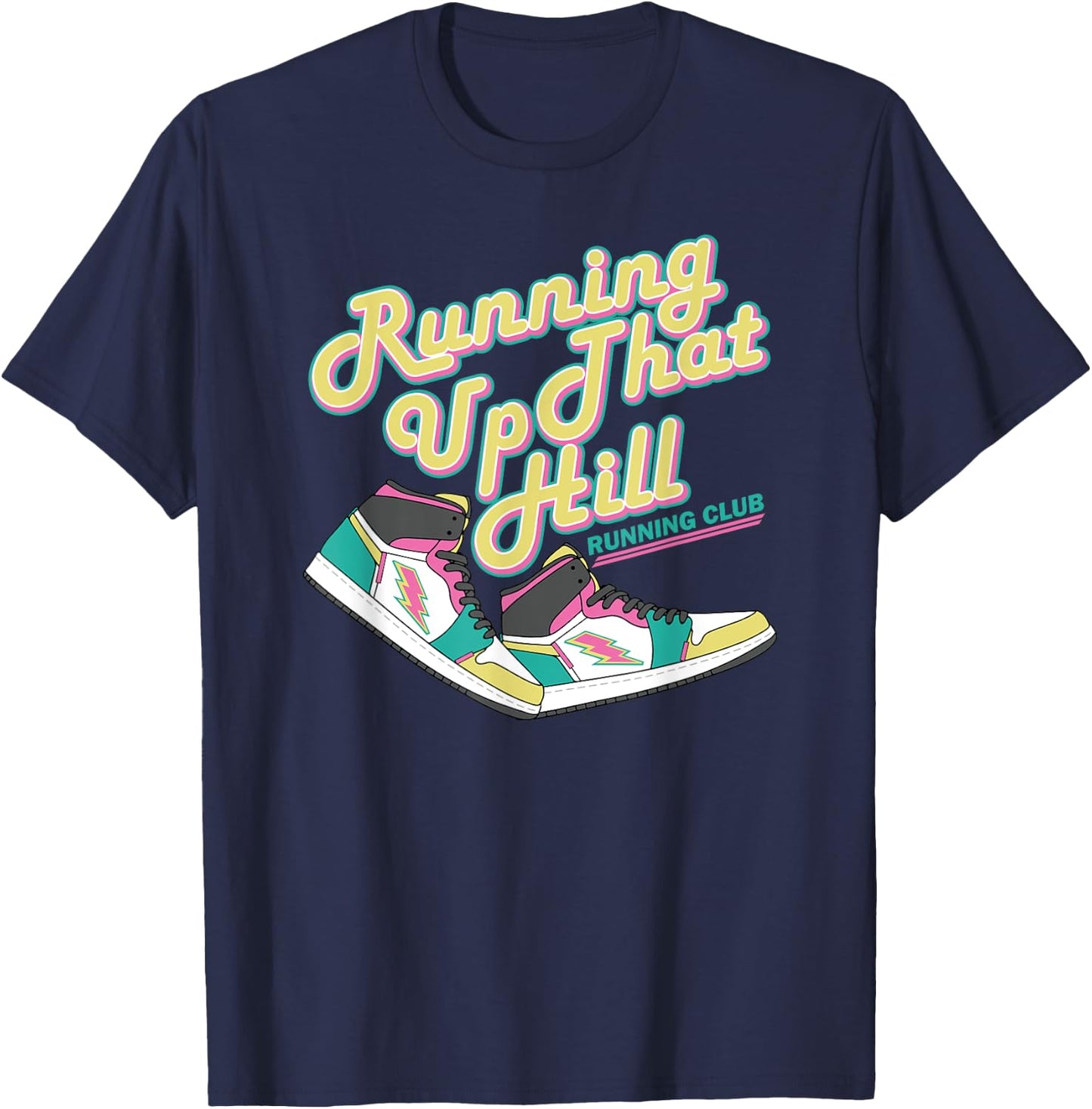Running Up That Hill Retro Running Marathon Track Cross T-Shirt - T-Shirt | Navy