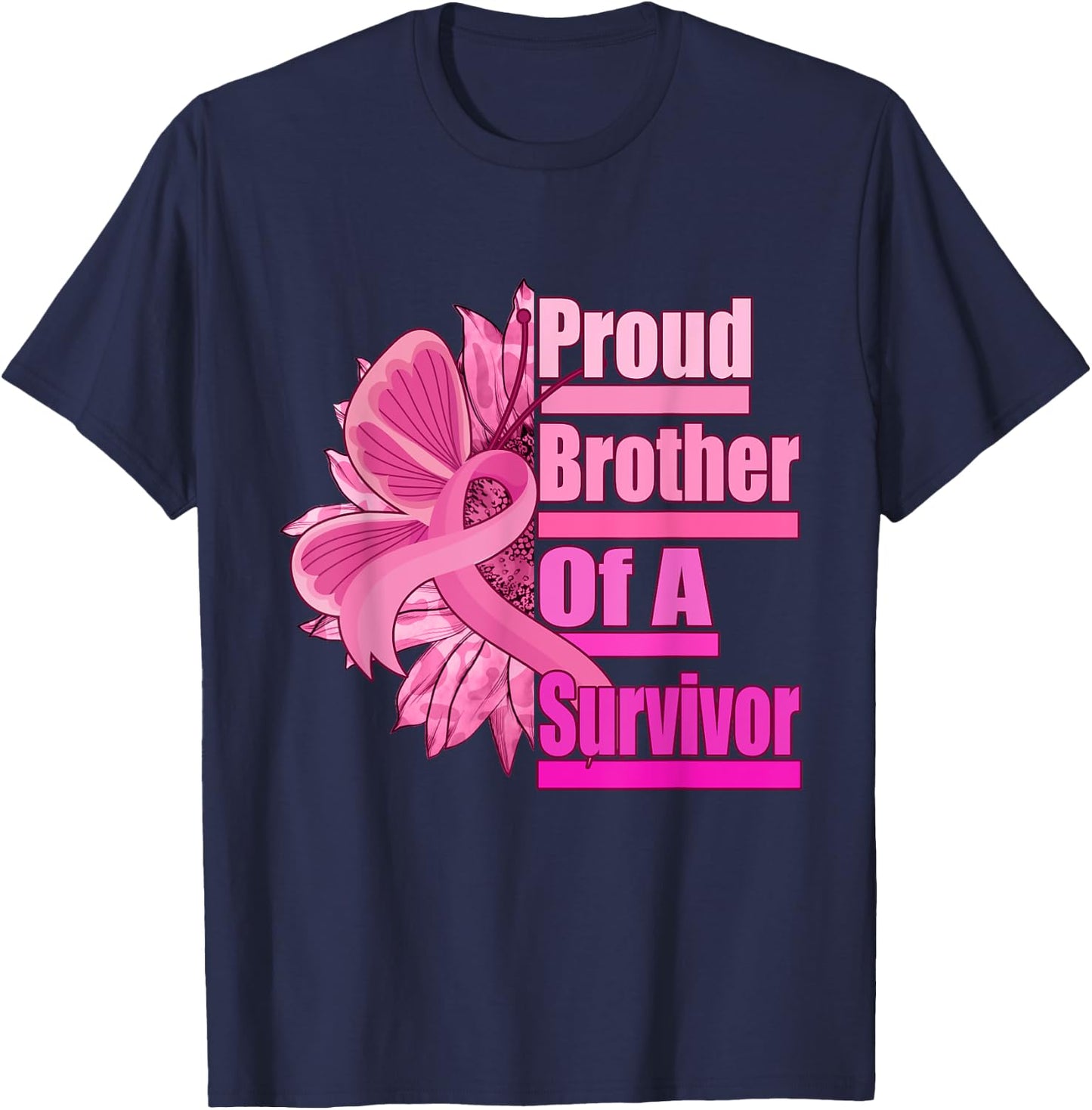 Proud brother Of A Survivor - Breast Cancer Pink Ribbon T-Shirt - T-Shirt | Navy