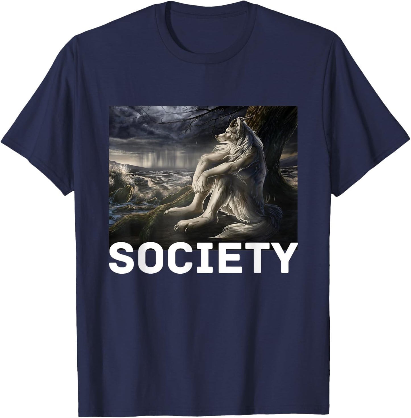 Society Funny Cringe Alpha Werewolf Wolf Meme T-Shirt - T-Shirt | Navy
