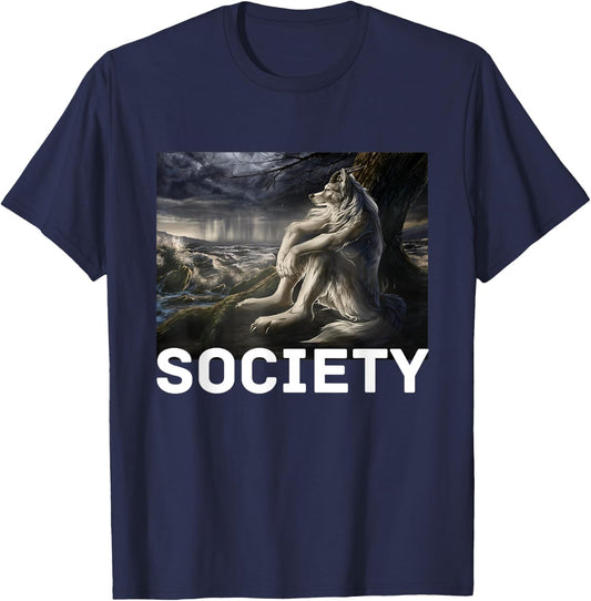 Society Funny Cringe Alpha Werewolf Wolf Meme T-Shirt - T-Shirt | Navy
