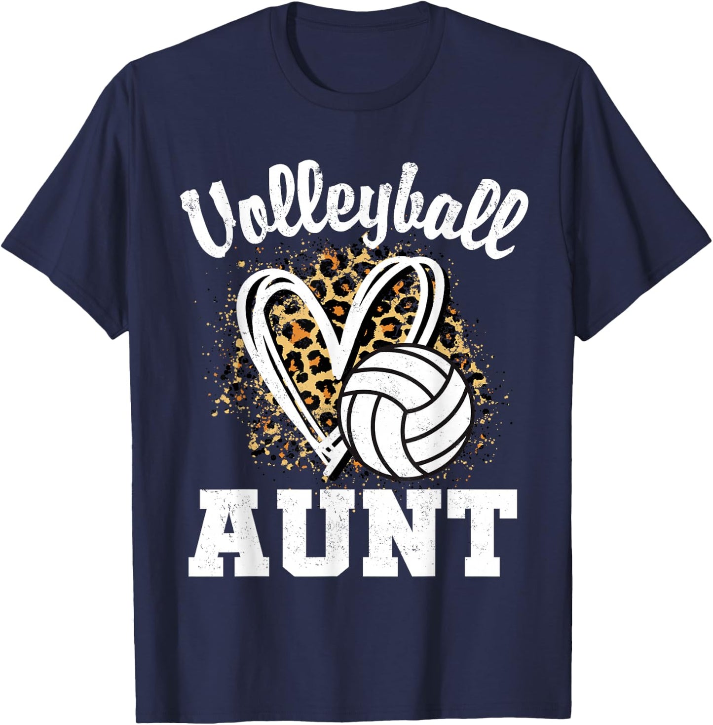 Volleyball Aunt Leopard Heart T-Shirt - T-Shirt | Navy