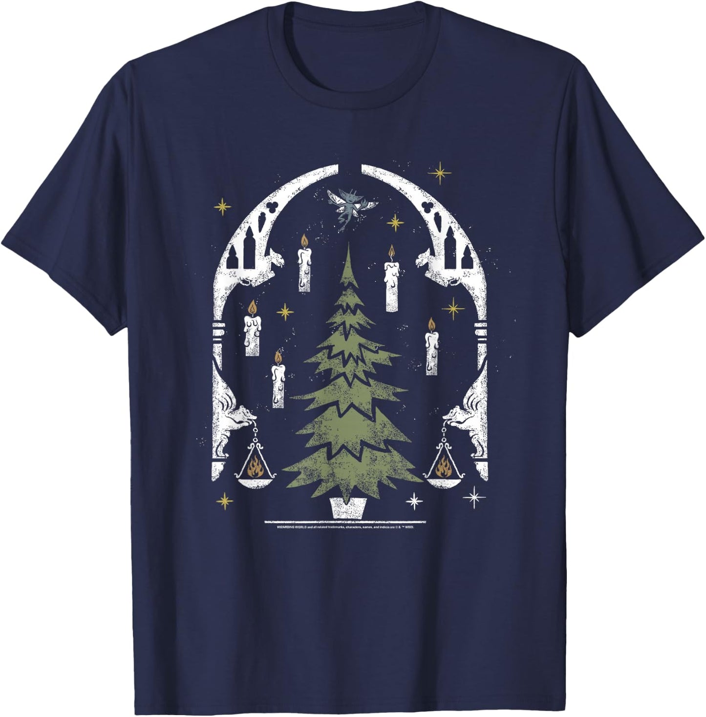 Harry Potter Hogwarts Great Hall Christmas Tree Stamp T-Shirt - T-Shirt | Navy