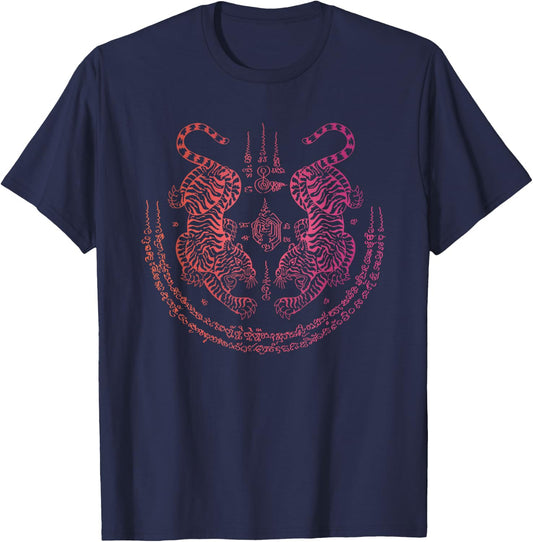 Thai Tattoo Twin Tiger Sak Yant Muay Thai Thailand Graphic T-Shirt - T-Shirt | Navy