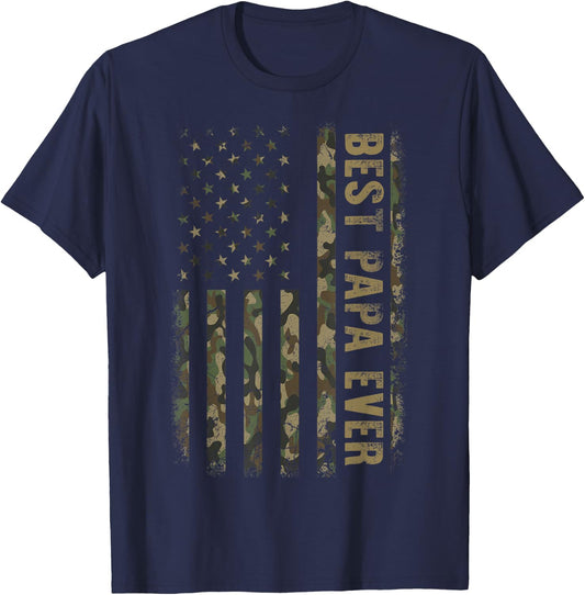 Best Papa Ever Camouflage American Flag Father's Day T-Shirt - T-Shirt | Navy
