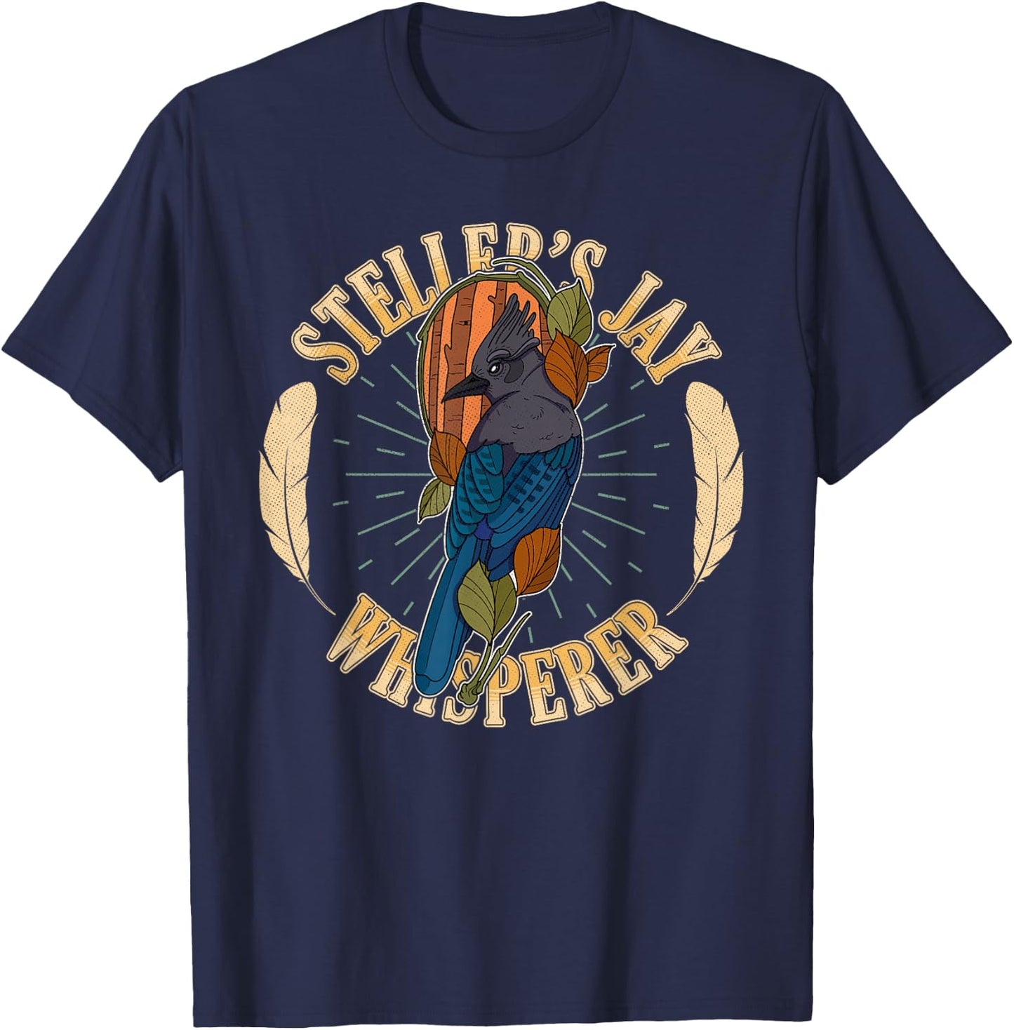 Steller’s jay wing birding birdwatching outdoor garden T-Shirt - T-Shirt | Navy
