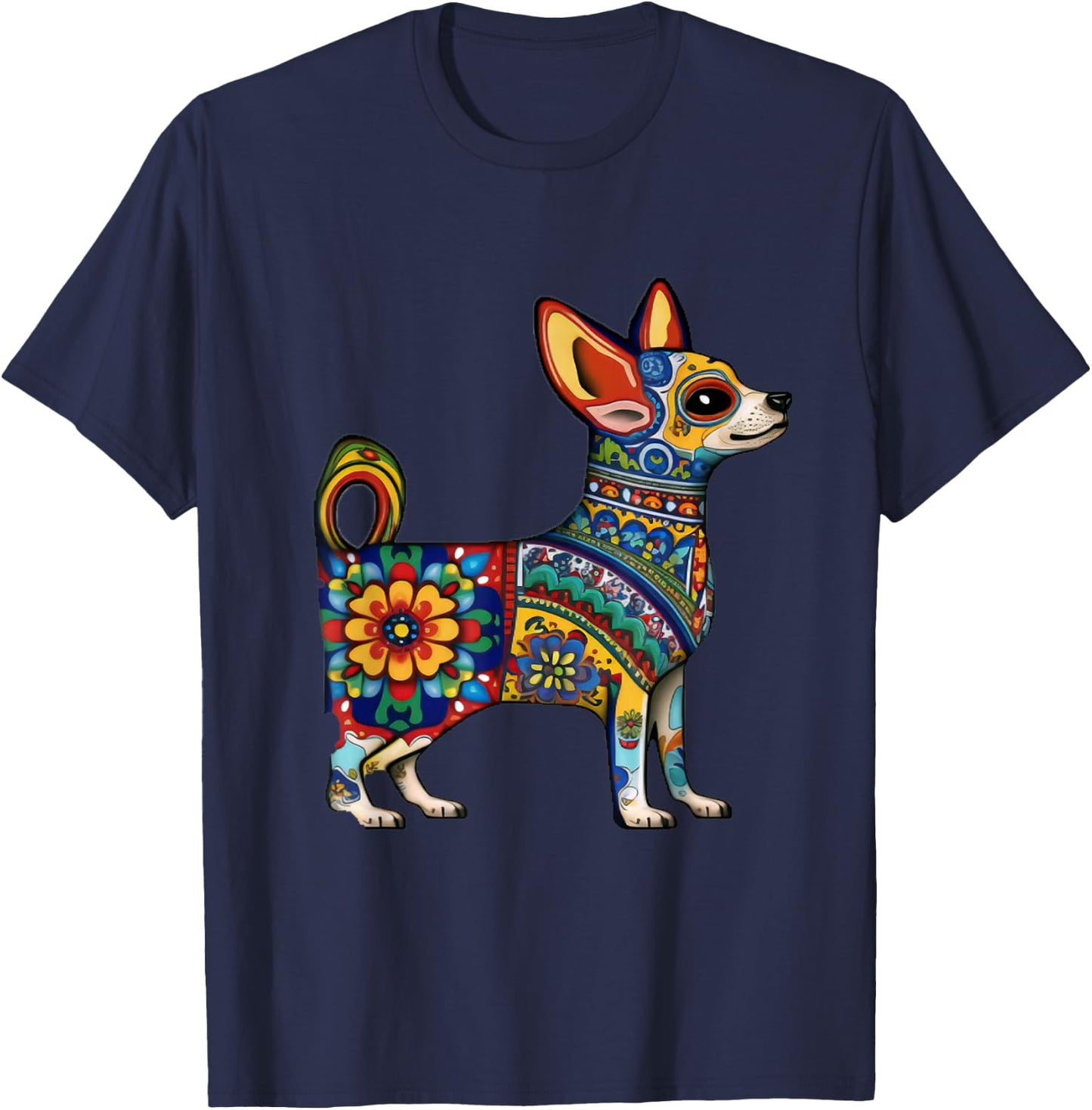 Chihuahua Cinco de Mayo Mexican Talavera Aesthetic T-Shirt - T-Shirt | Navy