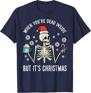 Dead Inside But Its Christmas Skeleton Coffee Xmas Women Men T-Shirt - T-Shirt | Navy