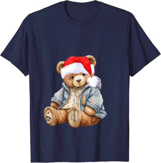 Sweet teddy bear Santa hat merry christmas T-Shirt - T-Shirt | Navy