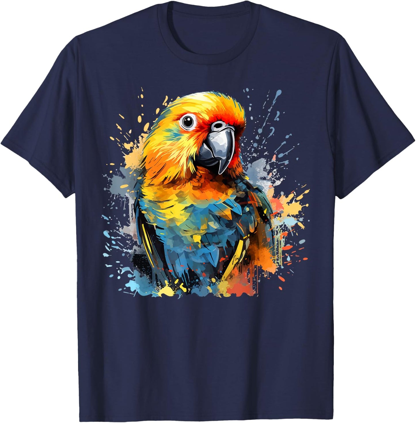 Colorful Splash Art Sun Conure Parrot Lover T-Shirt - T-Shirt | Navy