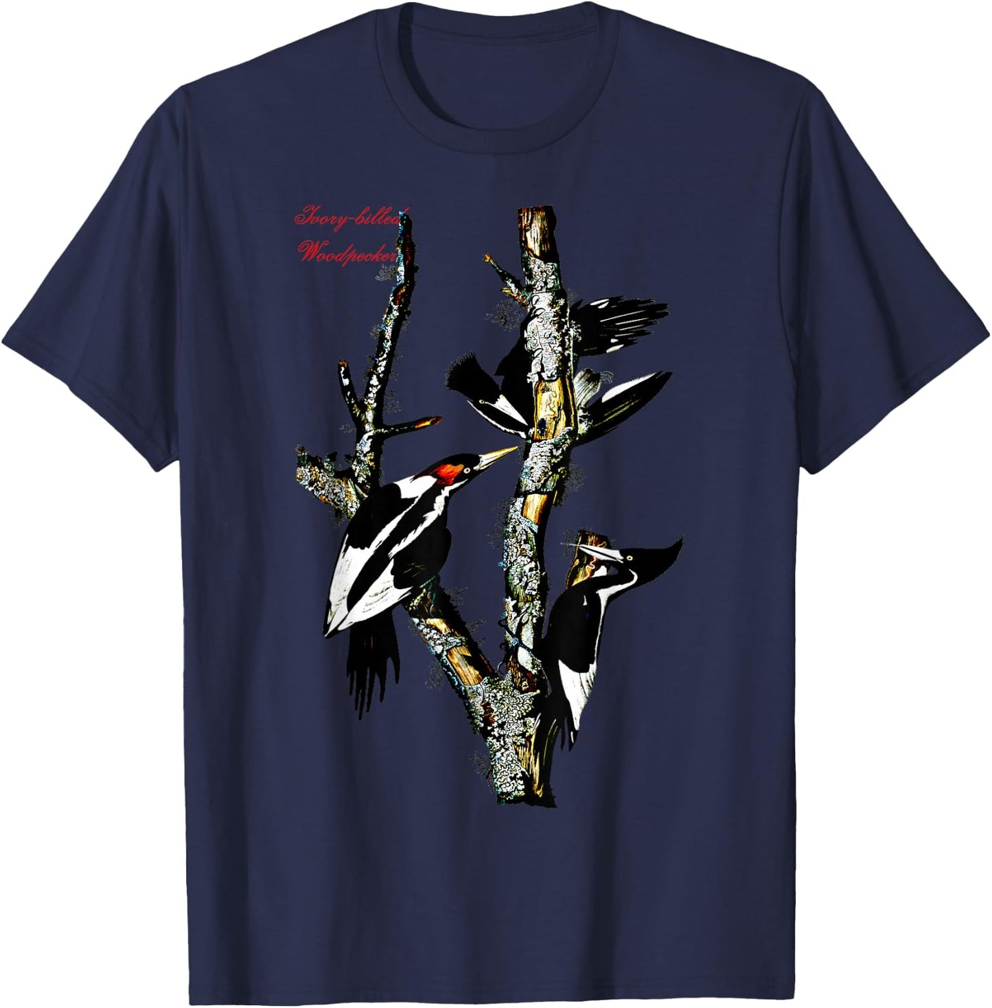 Audubon Ivory-billed Woodpecker North American Birds T-Shirt - T-Shirt | Navy