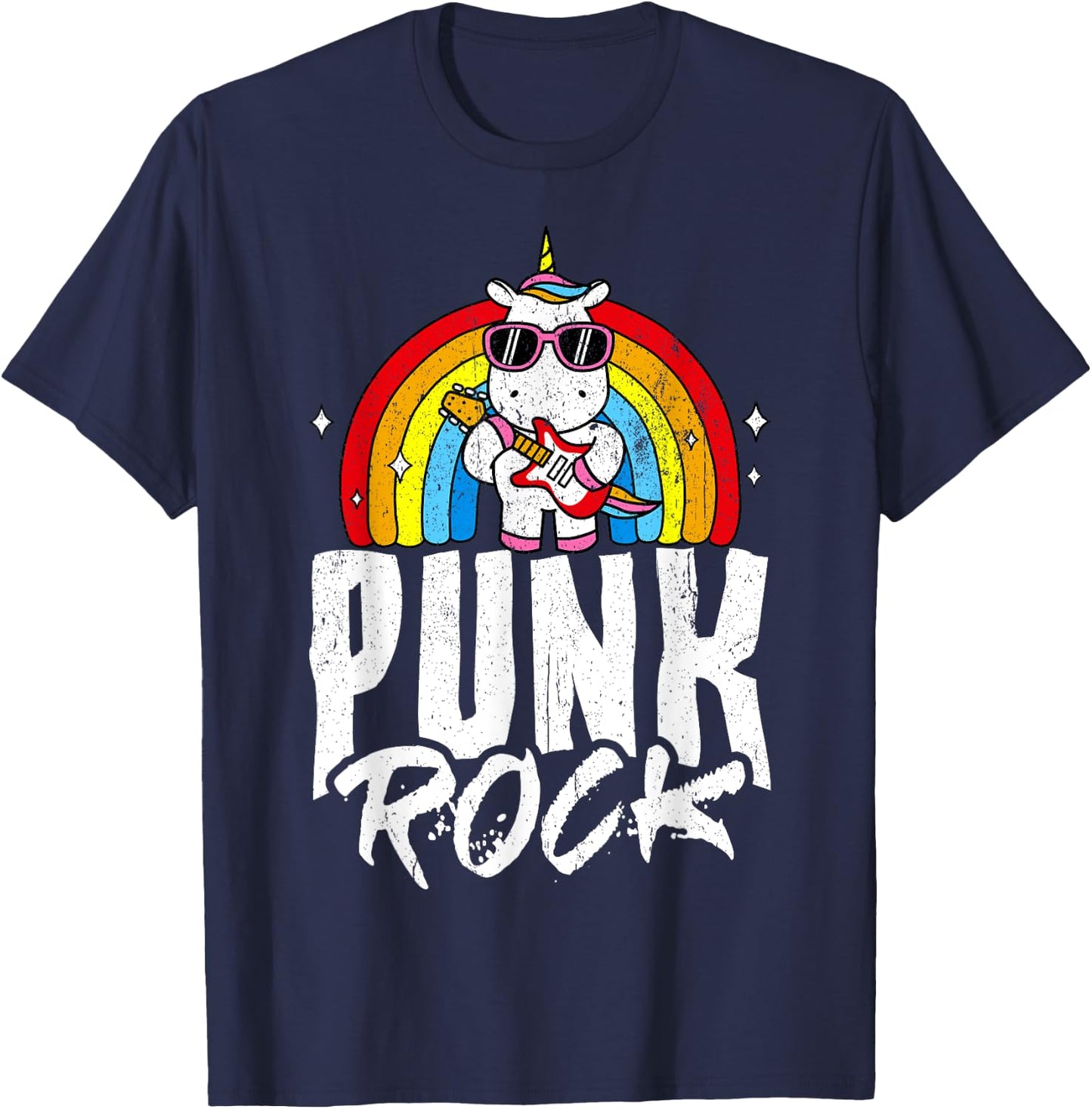 Punk Rock Unicorn Rock Fan Rainbow Musician T-Shirt - T-Shirt | Navy