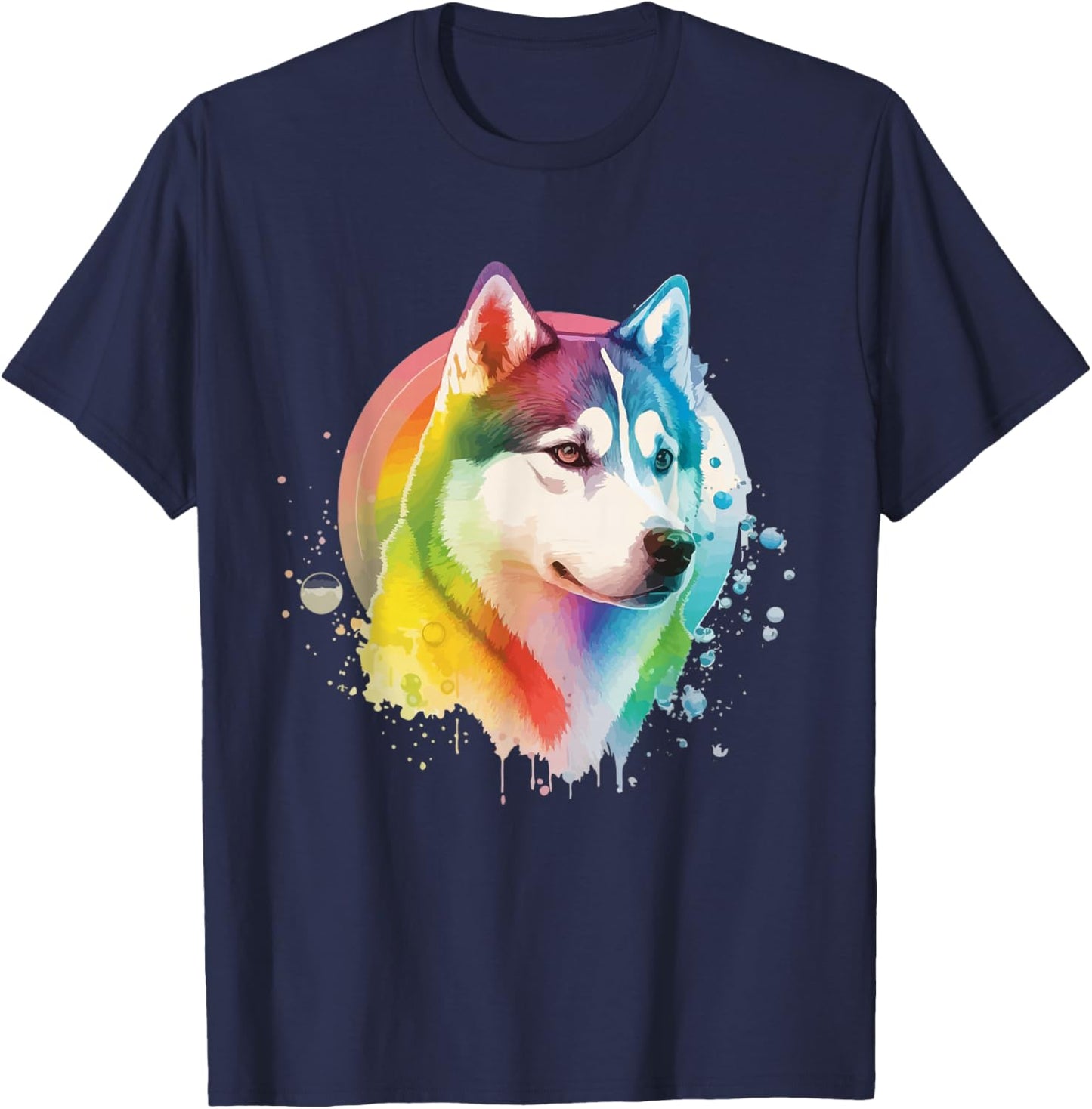 Siberian Husky Dog Colorful Pop Art Tie Dye Tri-Color T-Shirt - T-Shirt | Navy