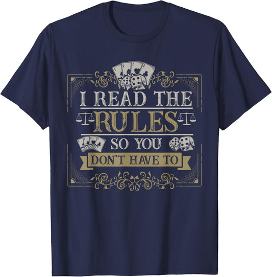 Board Games Vintage Game Night Men Women I Read The Rules T-Shirt - T-Shirt | Navy