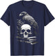Raven Bird, Skull And Books Witchy Occult Academia Symbolism T-Shirt - T-Shirt | Navy