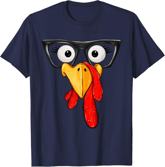 Cute Turkey Face Glasses Boys Kids Thanksgiving Family T-Shirt - T-Shirt | Navy