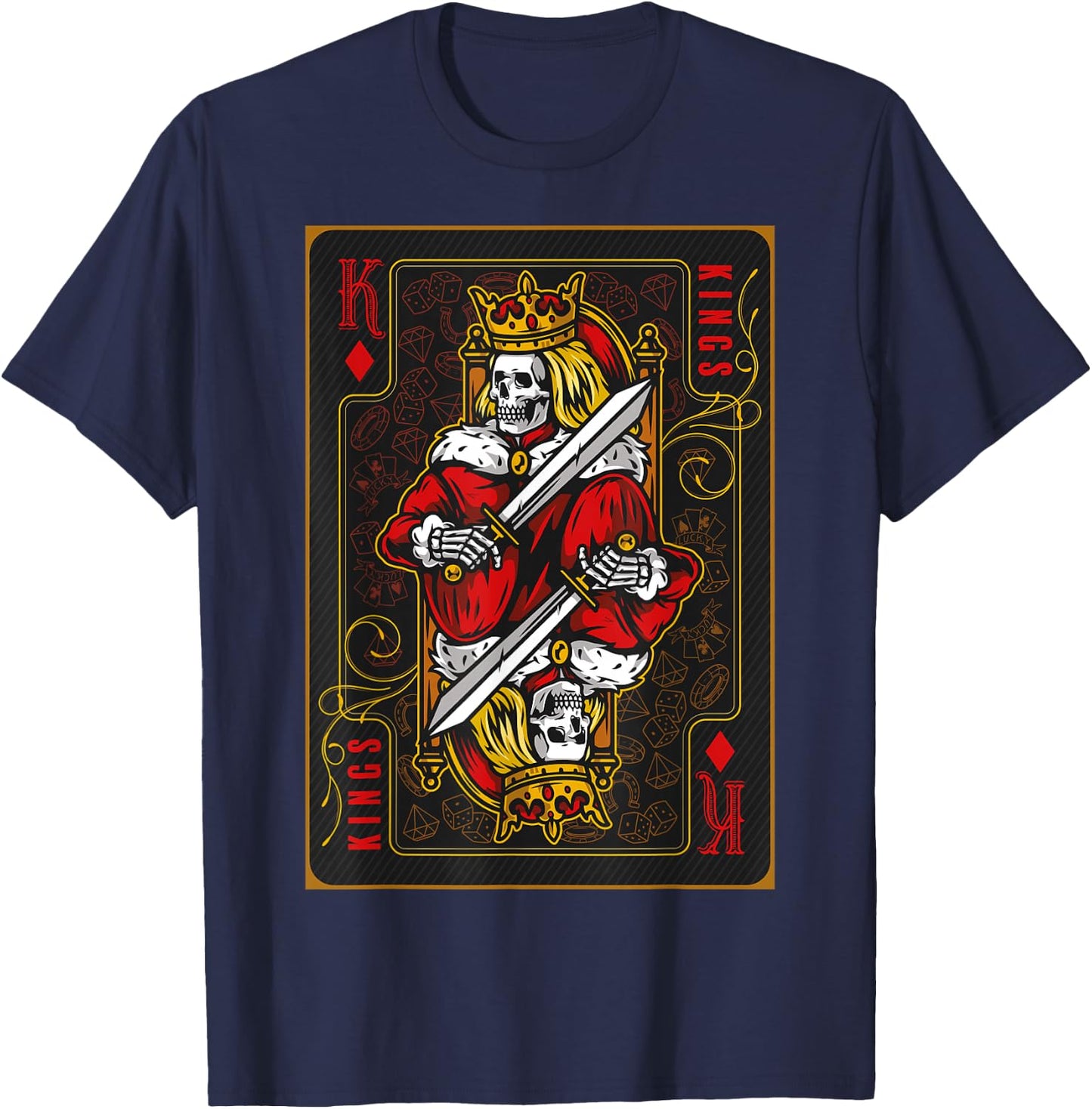 Funny Poker Player Shirts King of Diamonds Black -Adults Classic Fit Short Sleeve Small T-Shirt - T-Shirt | Navy