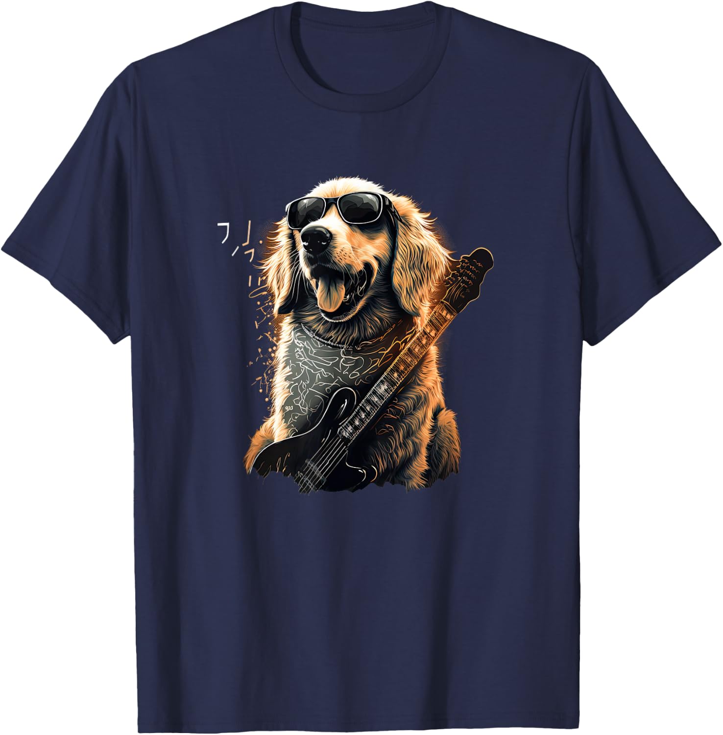 Funny Golden Retriever Rock & Roll music guitar T-Shirt - T-Shirt | Navy