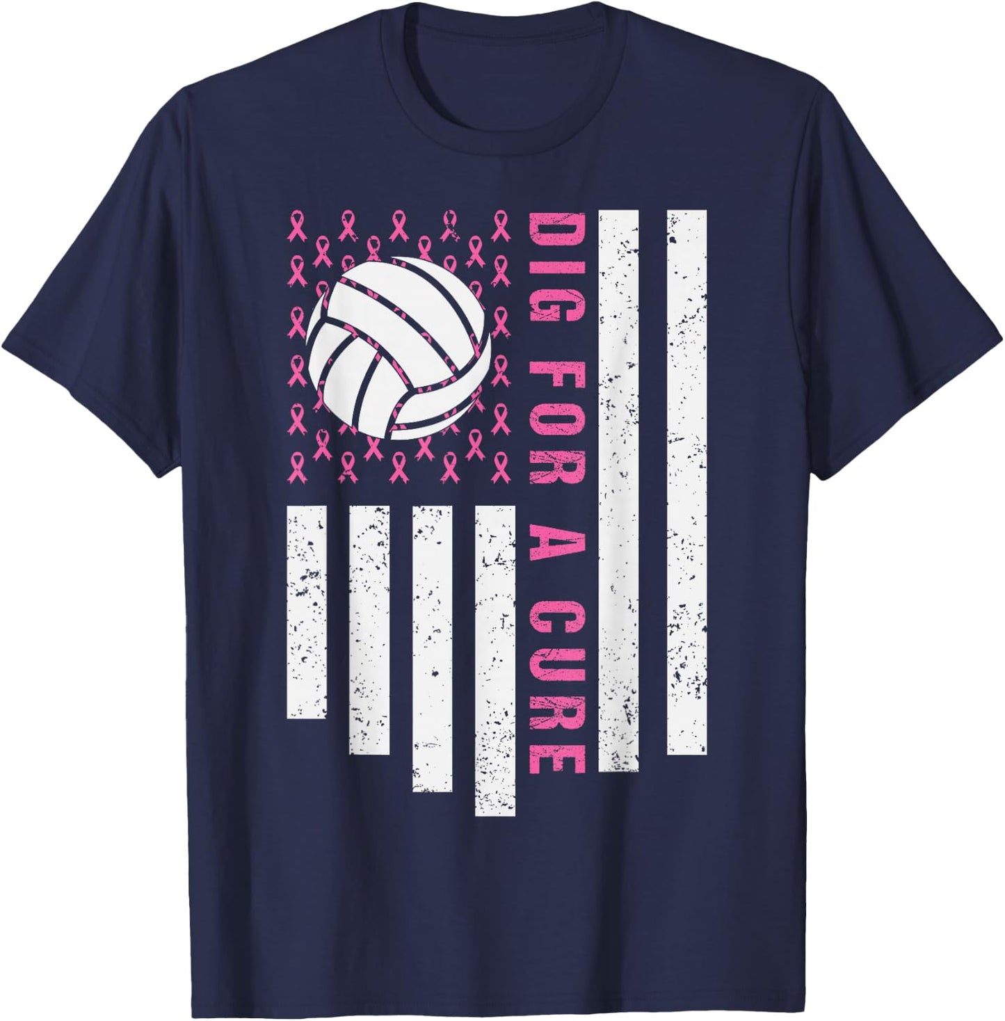 Dig For A Cure Breast Cancer Awareness Volleyball Pink Out T-Shirt - T-Shirt | Navy