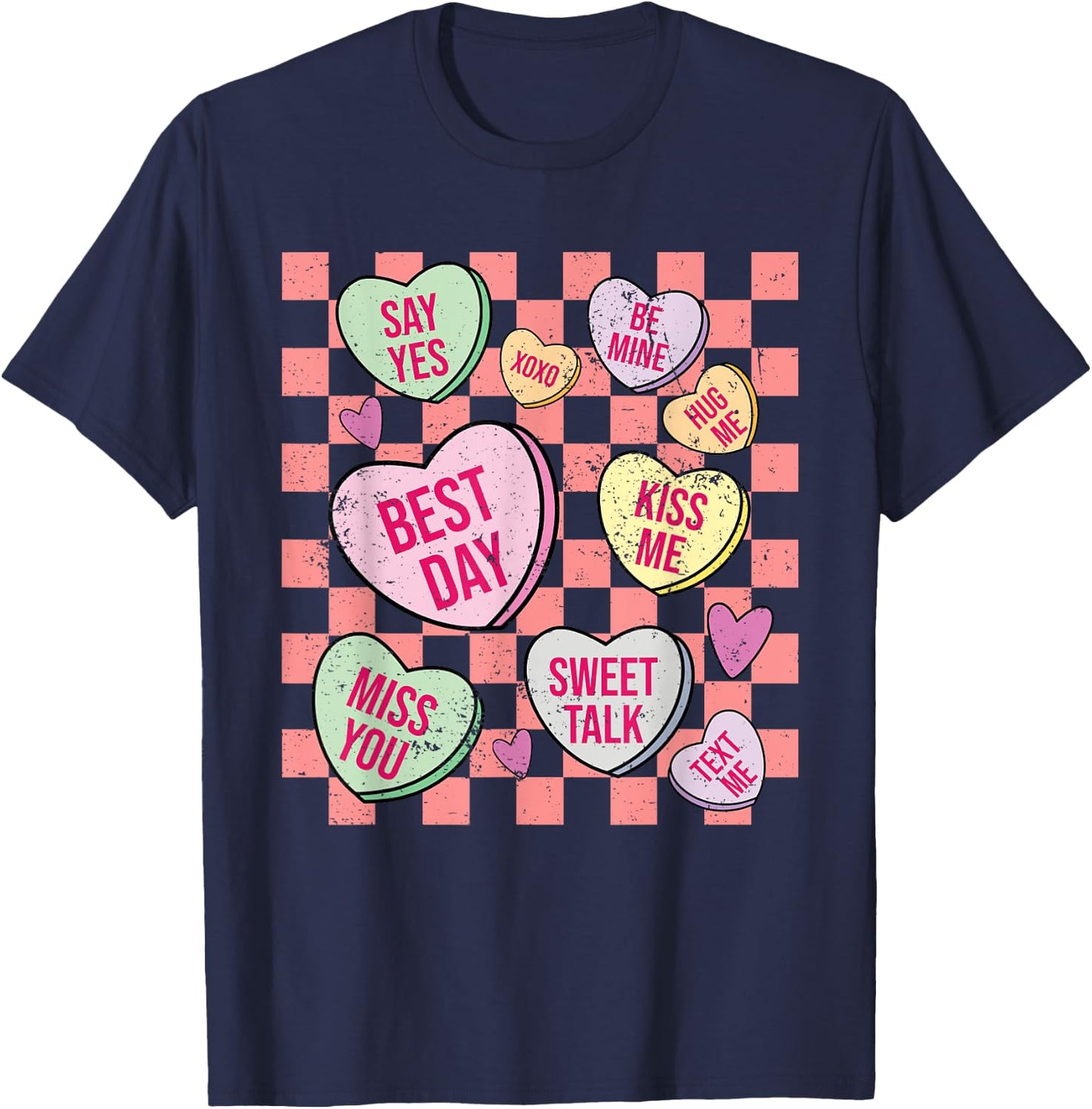 Retro Valentines Day Candy Conversation Hearts Girls T-Shirt - T-Shirt | Navy