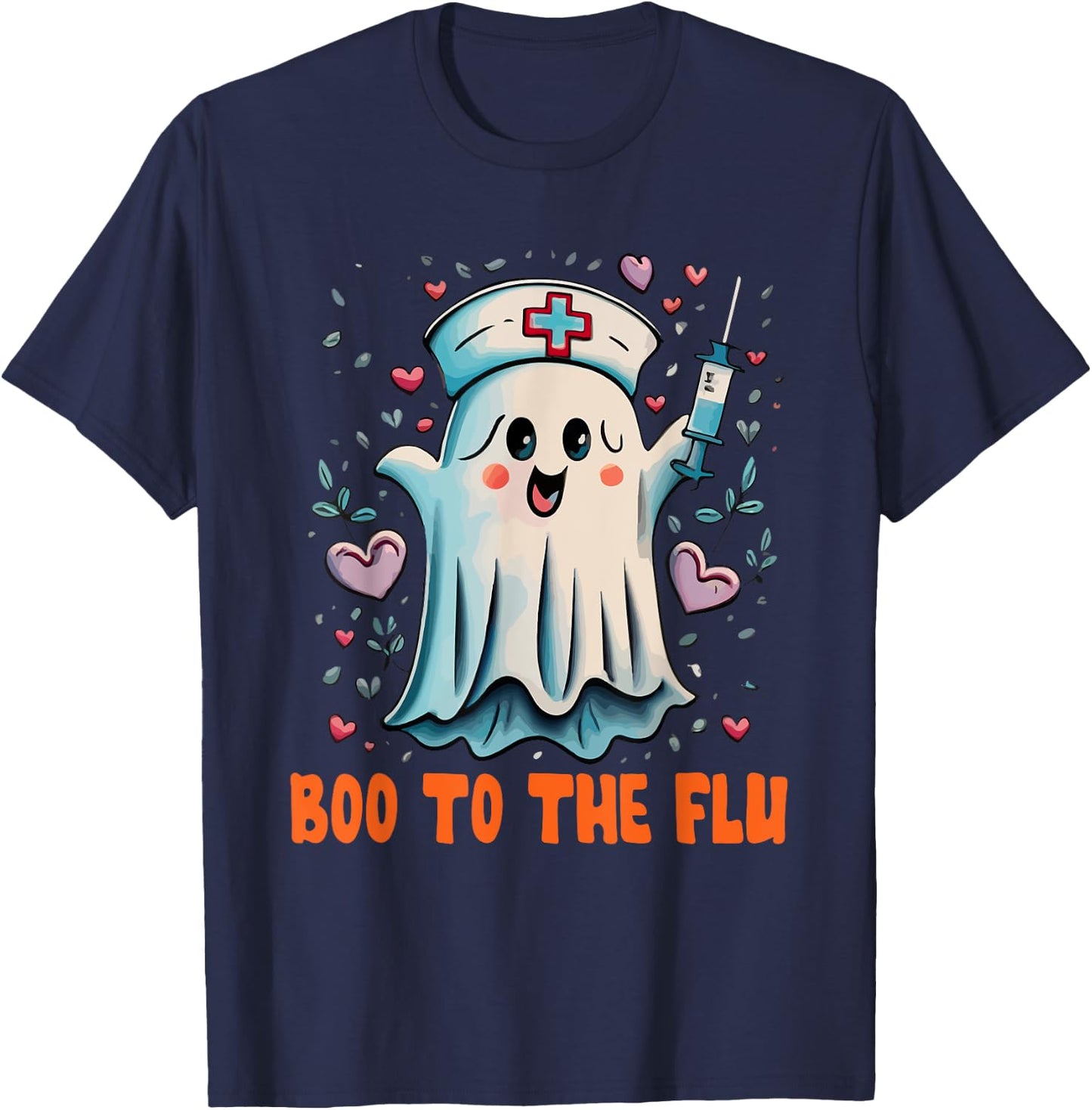 Boo To Flu Ghost Retro Halloween T-Shirt - T-Shirt | Navy