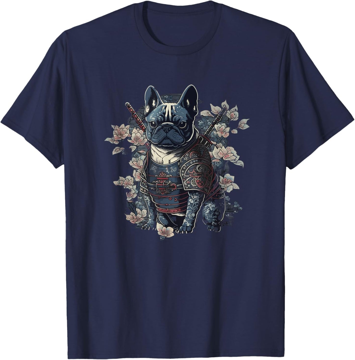 Japanese Samurai Frenchie French Bulldog, Vintage Ninja T-Shirt - T-Shirt | Navy