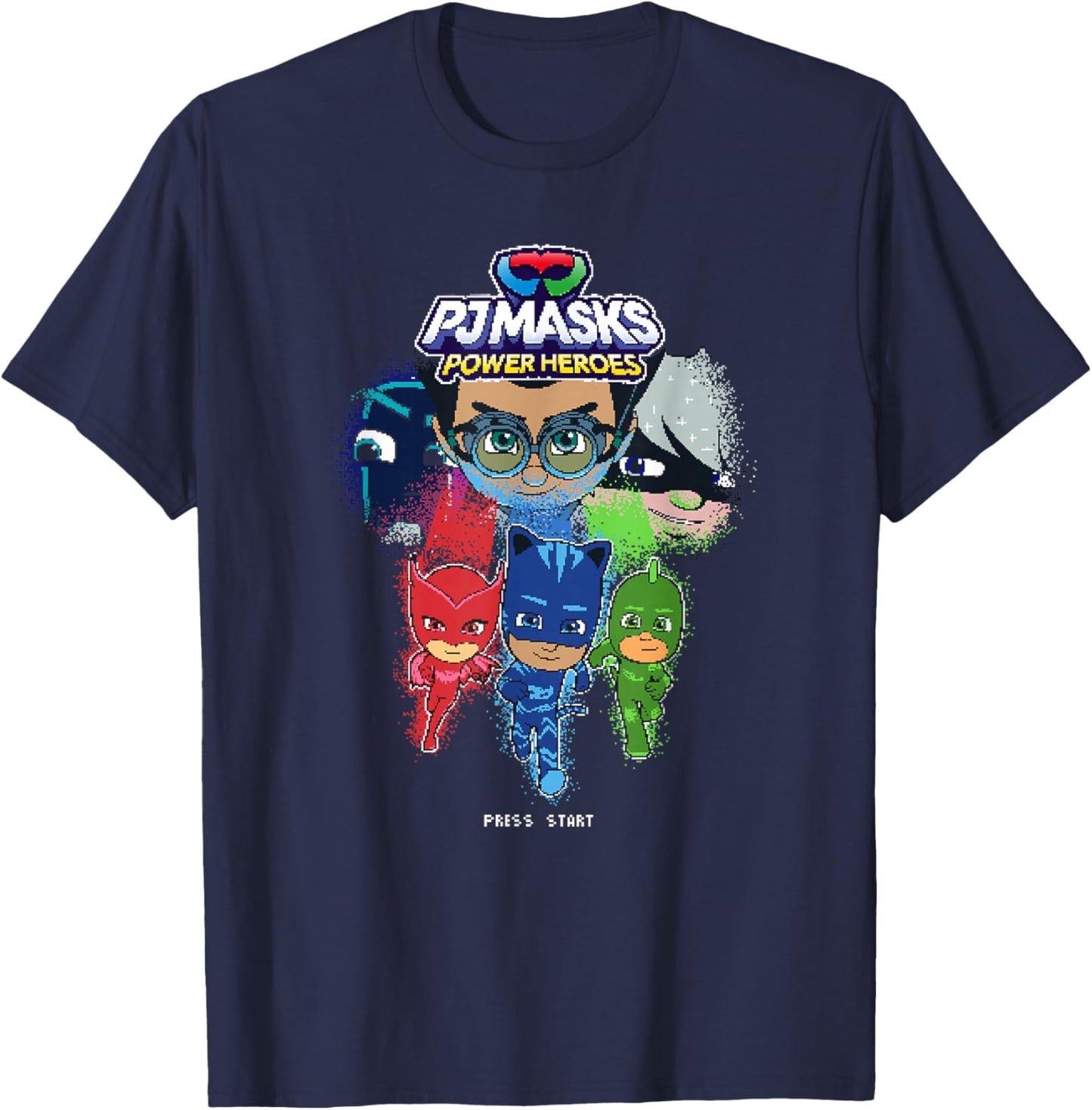 PJ Masks Group Shot Video Game Glitch Logo T-Shirt - T-Shirt | Navy
