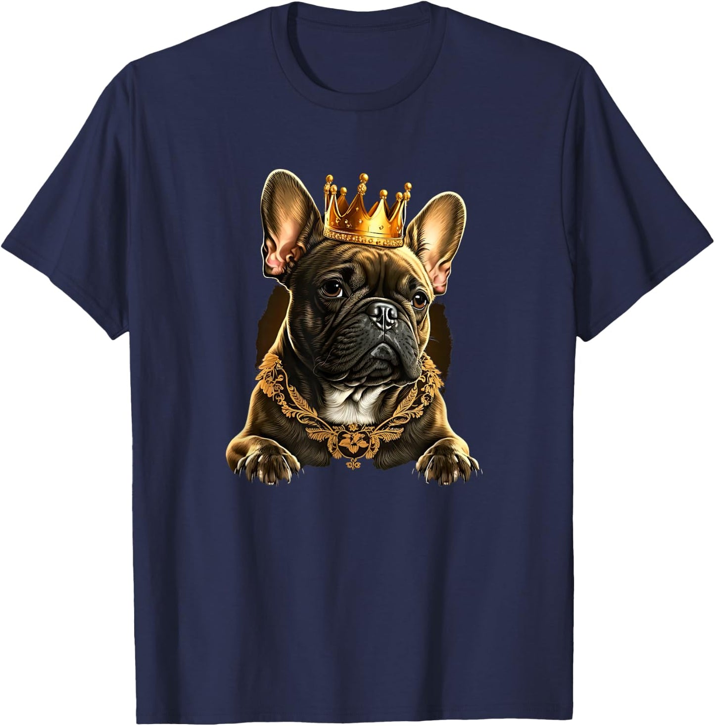 Funny French Bulldog Frenchie with a Golden Crown Men Women Girls Kids T-Shirt - T-Shirt | Navy