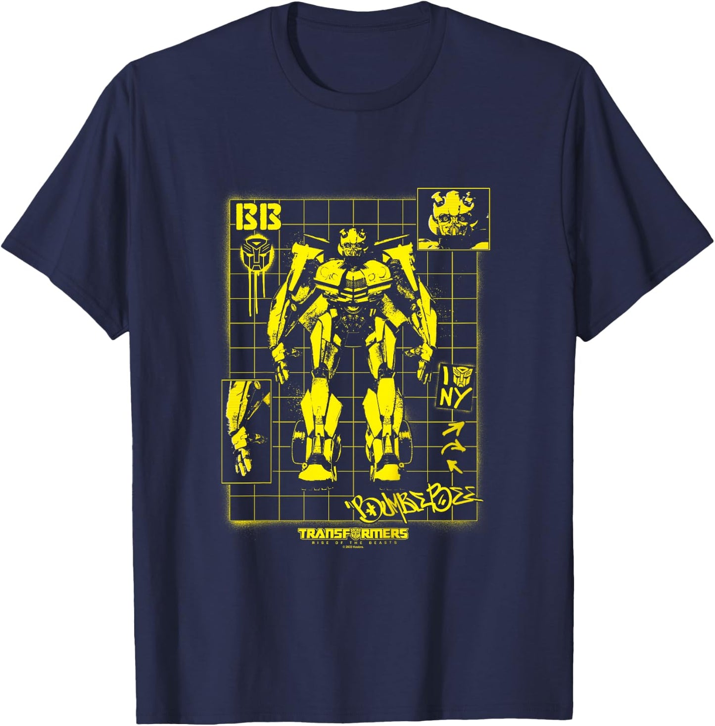 Kids Transformers: Rise of The Beasts Bumblebee Schematics Retro T-Shirt - T-Shirt | Navy