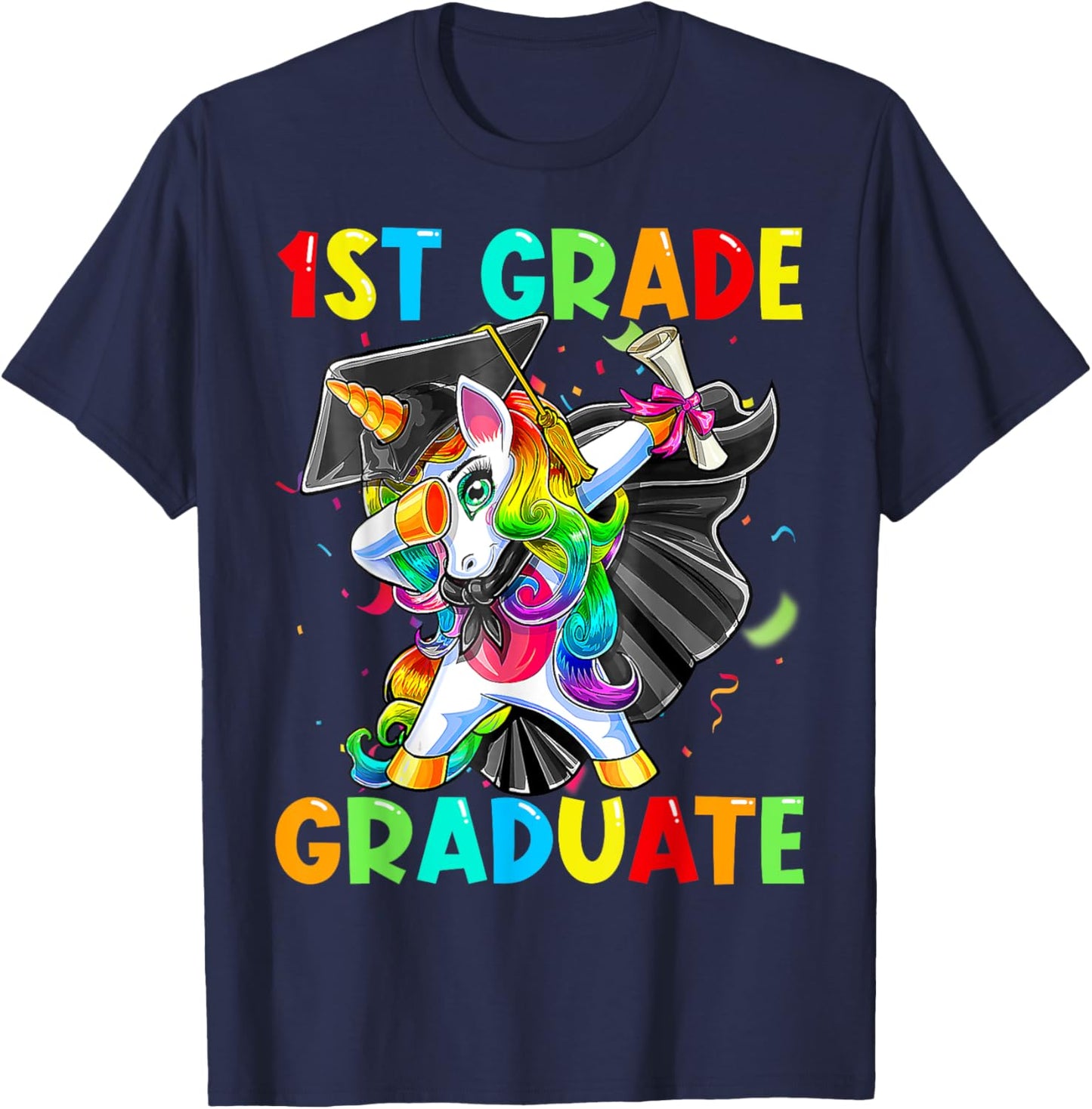 Dabbing Unicorn 1st Grade Graduation Cap Gown Gift Girls T-Shirt - T-Shirt | Navy