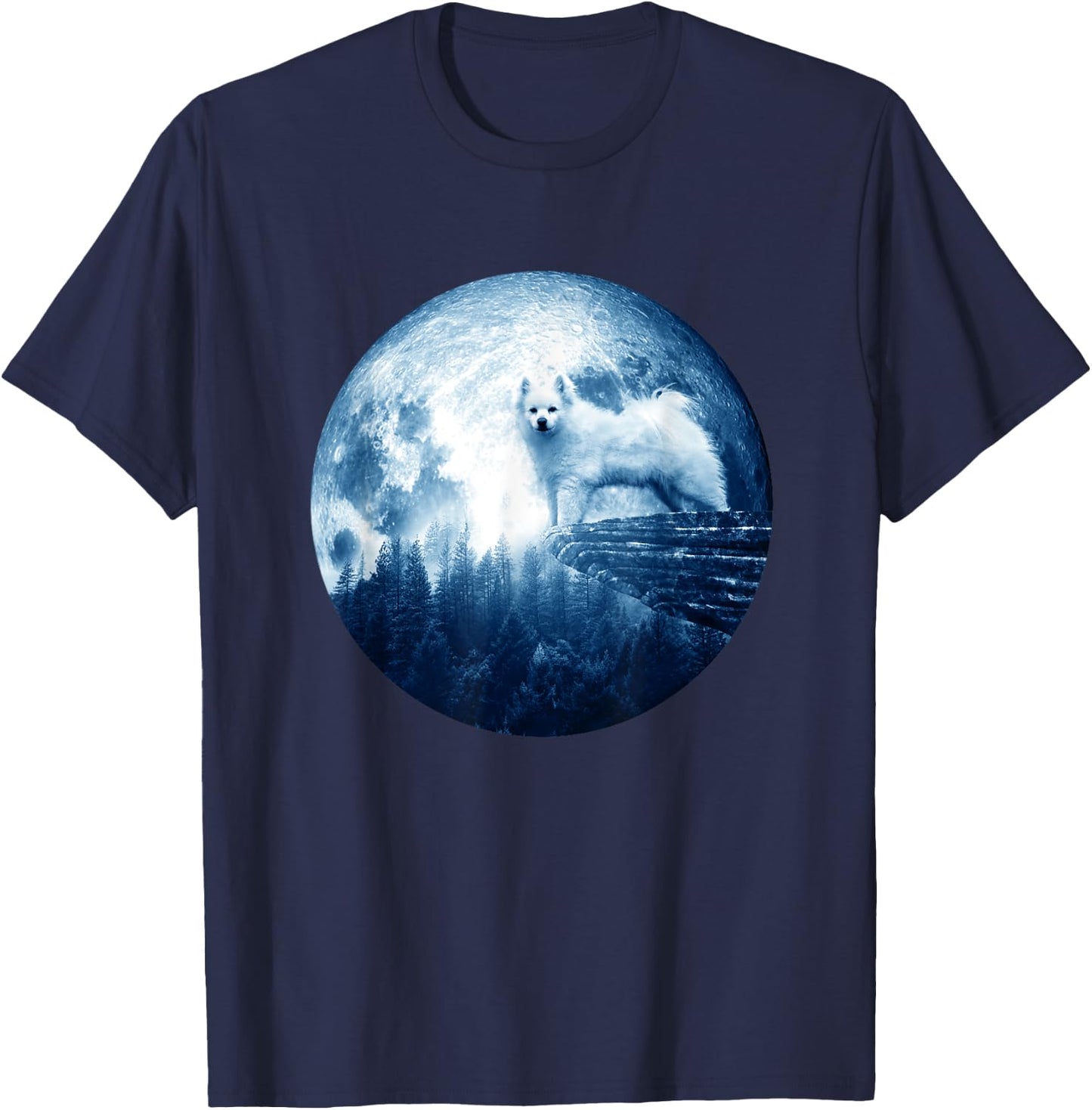 American Eskimo Dog Moon Dog Mom Dad Women Men Dog Lovers T-Shirt - T-Shirt | Navy