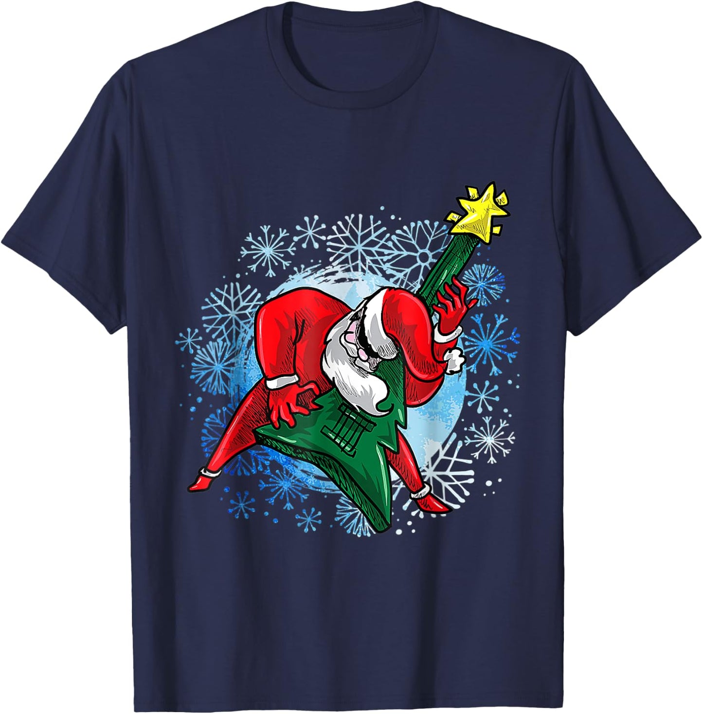 OHO Santa The Guitarist Play Tree Guitar Gift women T-Shirt - T-Shirt | Navy