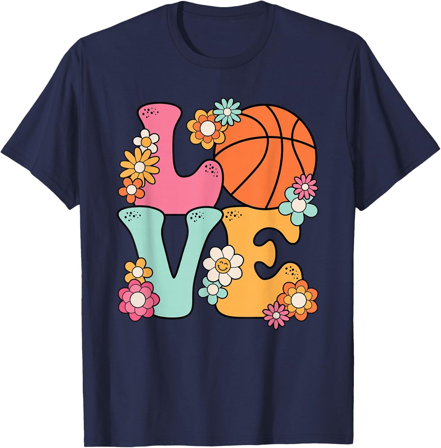 Basketball Love Cute Basketball Lover Women Teens Girls T-Shirt - T-Shirt | Navy