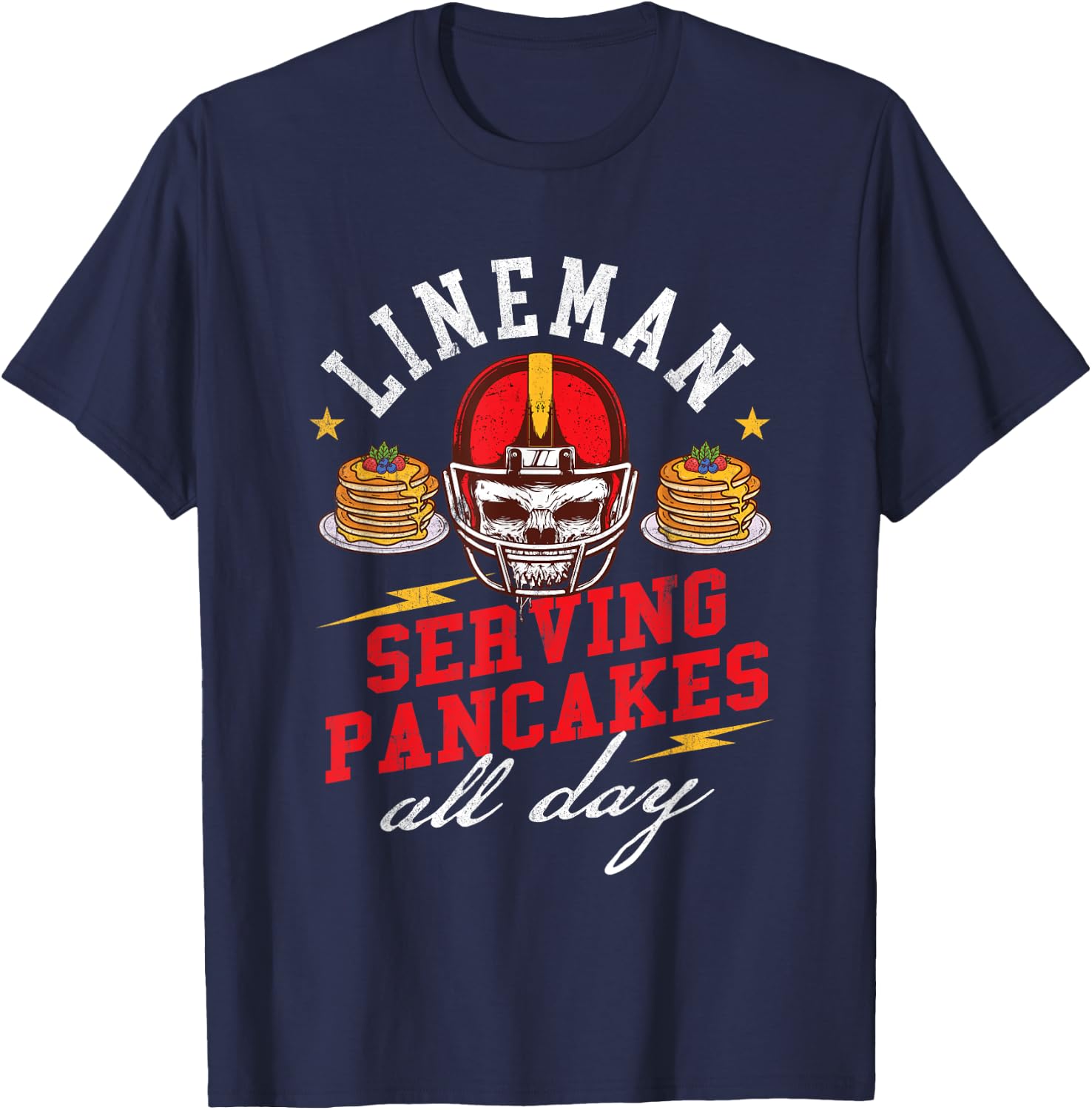 Lineman Serving Pancakes All Day - Football Player Sports T-Shirt - T-Shirt | Navy