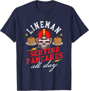 Lineman Serving Pancakes All Day - Football Player Sports T-Shirt - T-Shirt | Navy