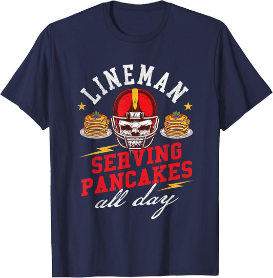 Lineman Serving Pancakes All Day - Football Player Sports T-Shirt - T-Shirt | Navy
