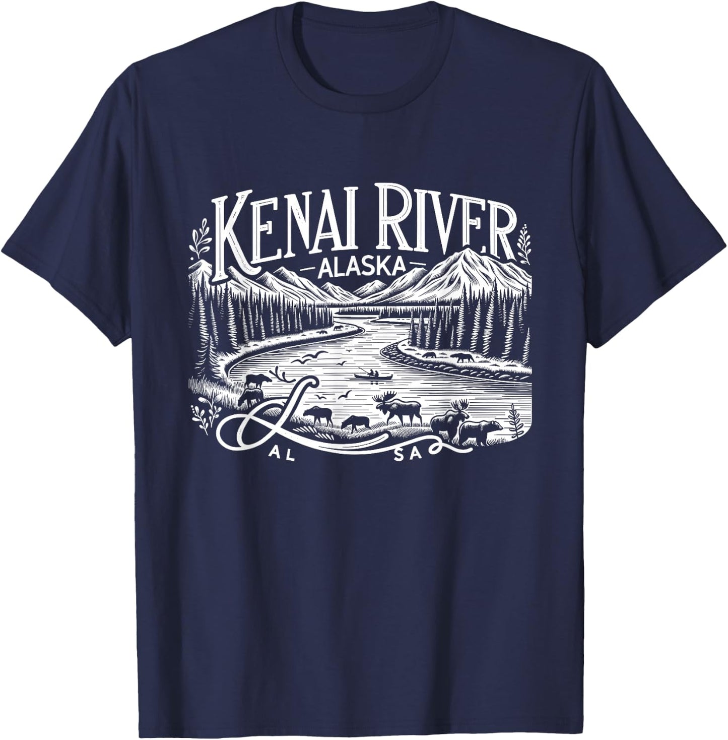 Kenai River Alaska AK Salmon Fishing Camping Hiking Retro T-Shirt - T-Shirt | Navy