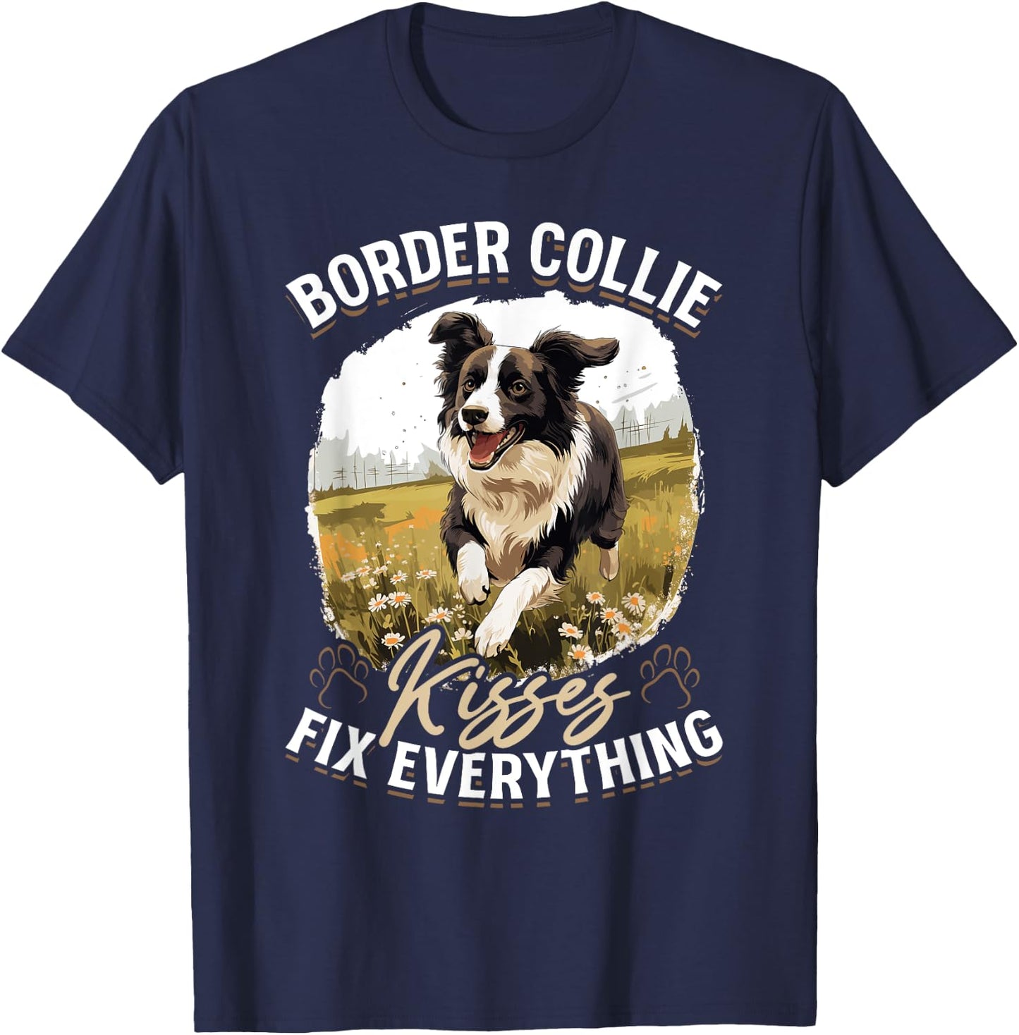 Border Collie Dog - Border Collie kisses fix everything Women Kids T-Shirt - T-Shirt | Navy