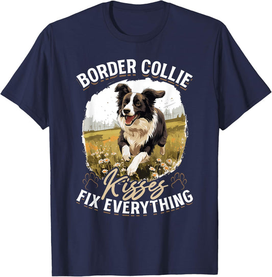 Border Collie Dog - Border Collie kisses fix everything Women Kids T-Shirt - T-Shirt | Navy