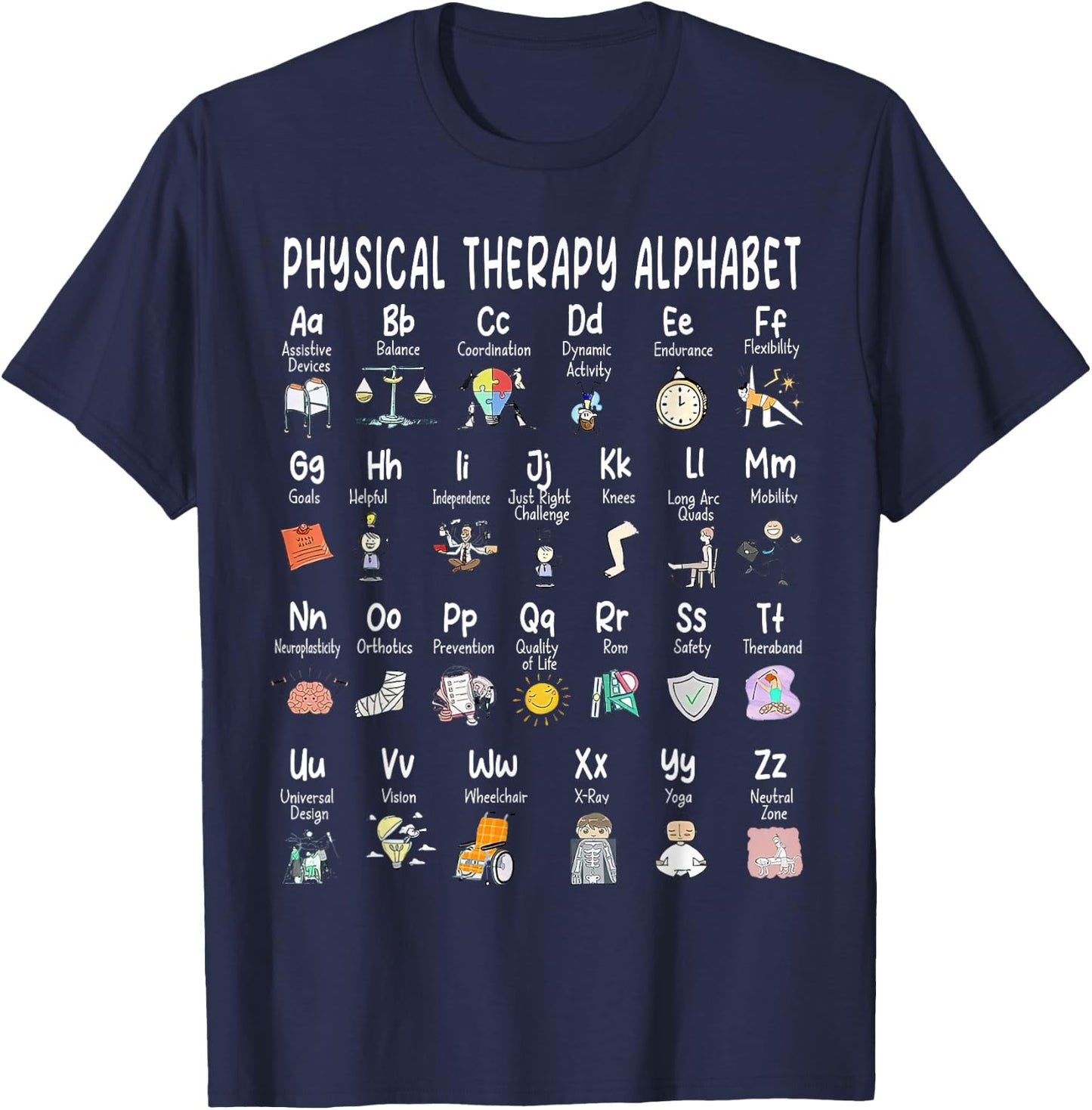 Physical Therapy Alphabet, ABC of Physical Therapy, PT PTA T-Shirt - T-Shirt | Navy