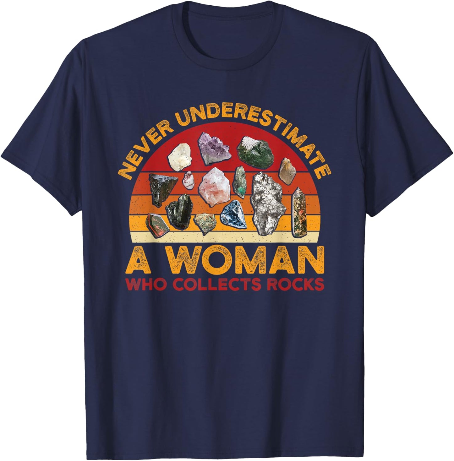 Collecting Rocks Retro Women Woman Who Collects Rocks T-Shirt - T-Shirt | Navy