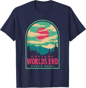 Worlds End State Park Retro Sunset T-Shirt - T-Shirt | Navy