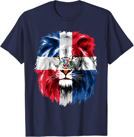 Dominican Republic Flag Lion Face Flag of The Dominican T-Shirt - T-Shirt | Navy
